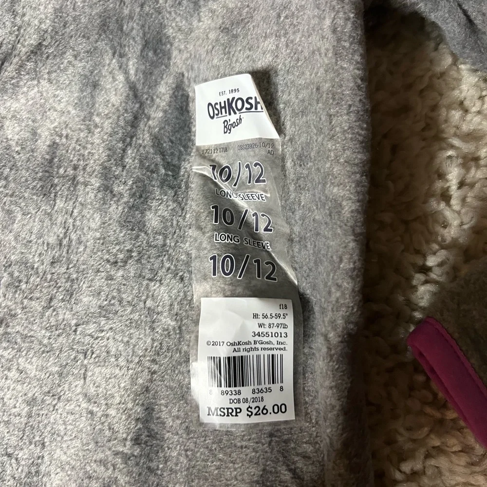 OshKosh B'gosh Kids 10/12 Gray Jacket with Purple Trim NWT